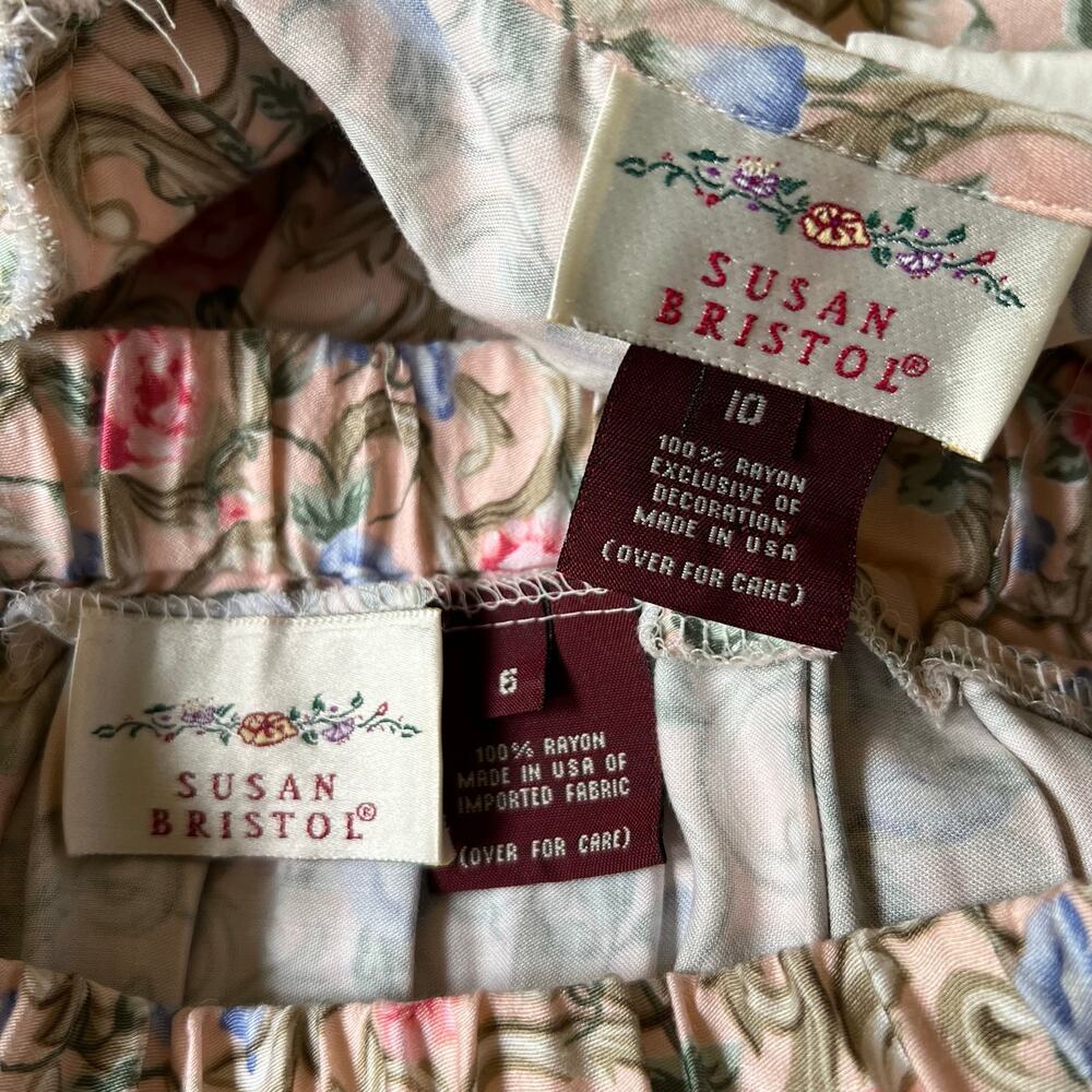 Vintage 90s Susan Bristol Floral Rayon Matching Skirt Blouse Set Pink USA 8 - Picture 11 of 13